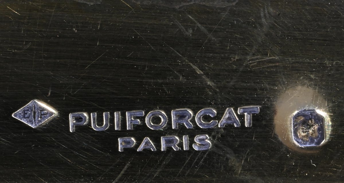 PUIFORCAT PARIS - Vassoio Con Specchio e Base in Argento - Francia XX Secolo-photo-4